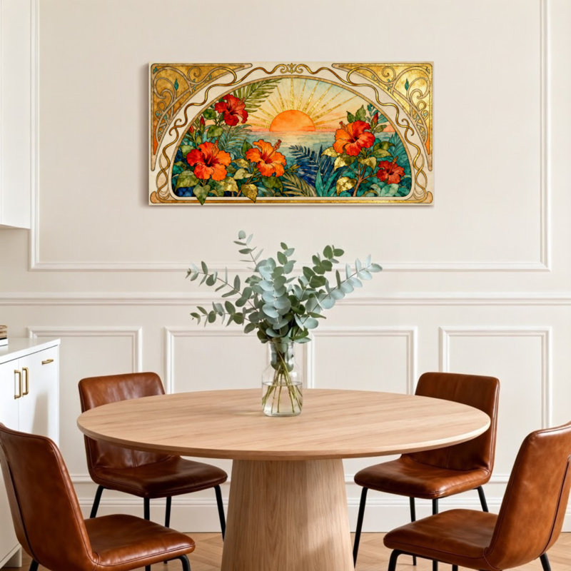 Cadre artistique tendance avec fleurs tropicales, H 24 po x l 48 po