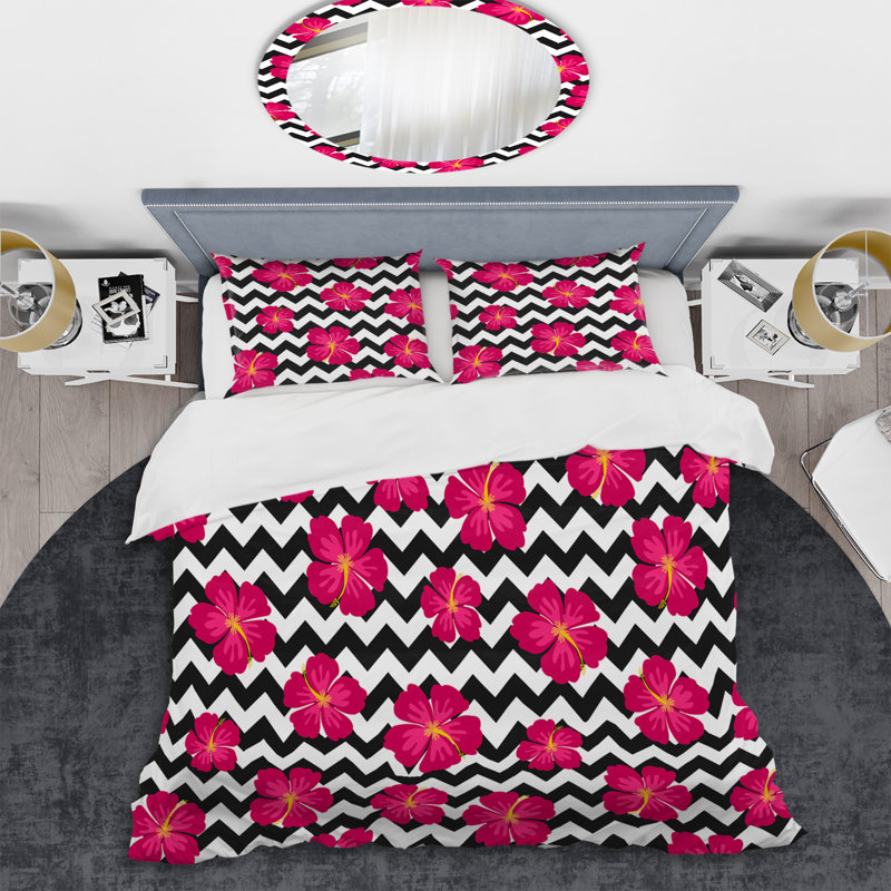 Ensemble de housse de couette en microfibre noir / rose / jaune 3 pièces