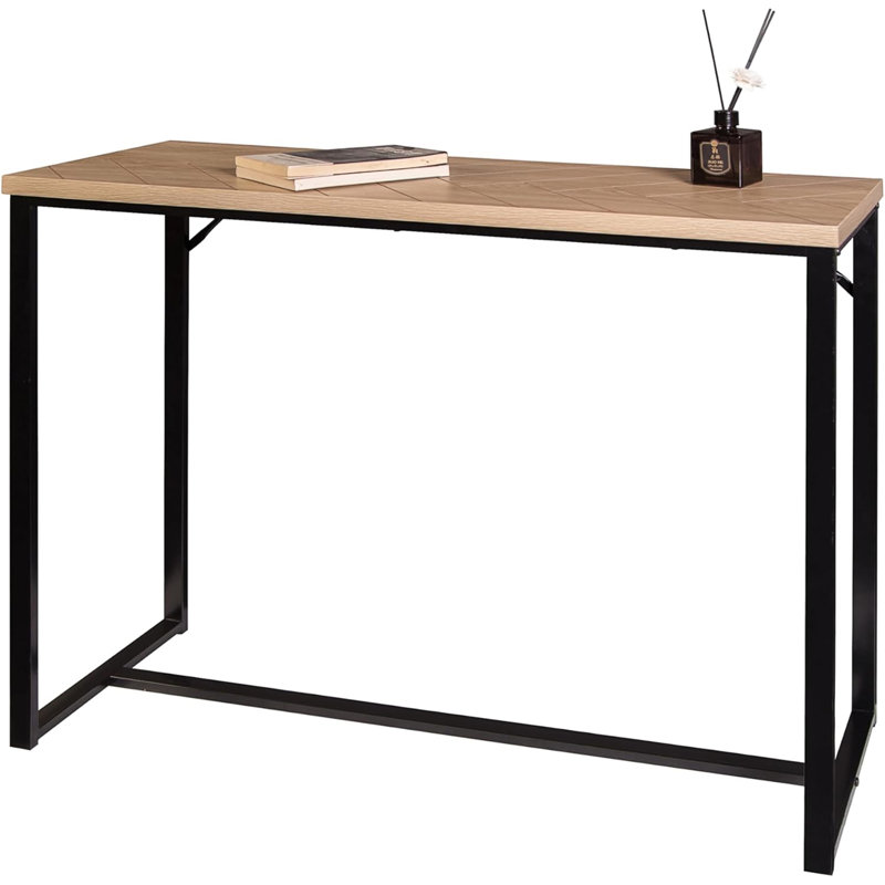 Bali Coastal Modern Console Table Natural Wood Top With Black Metal Legs