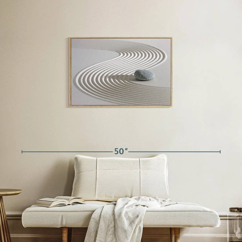 Pierre zen sur sable, Cadre flottant en bois naturel, 31 po x 21 po