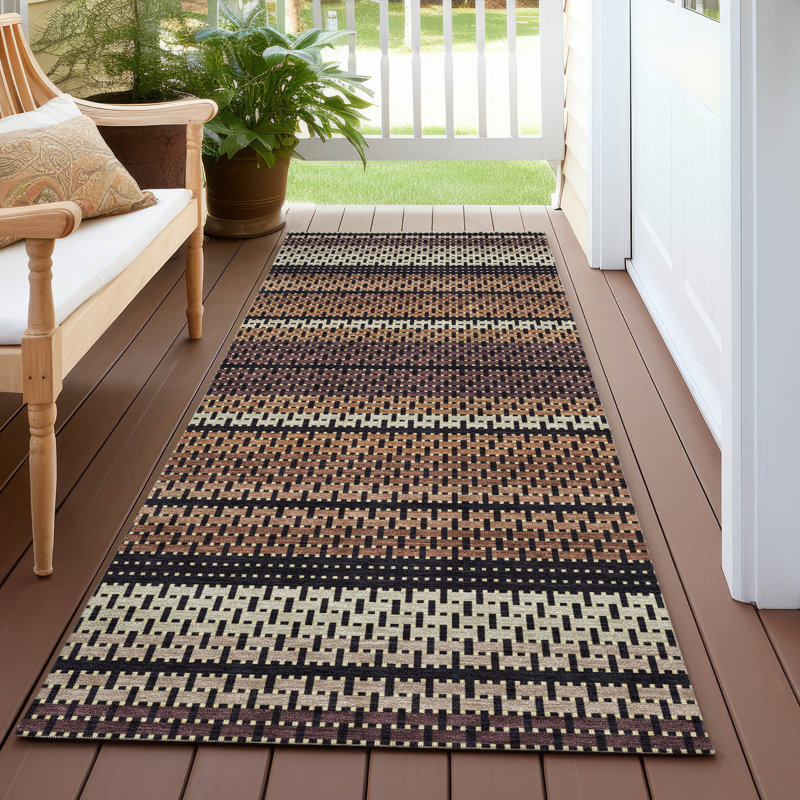 Tapis à rayures intérieur / extérieur lavable à la machine ACN2427, Tapis de couloir 2 pi 3 po x 7 pi 6 po