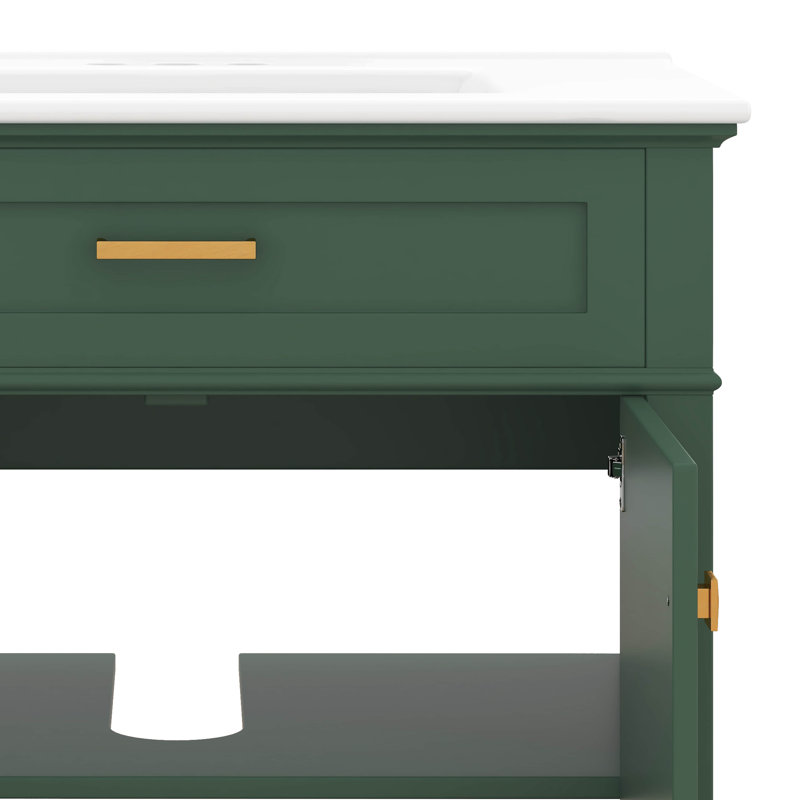 Meuble-lavabo de 30 pouces avec lavabo en céramique, meuble-lavabo autoportant, tablettes de rangement réglables et portes à fermeture douce