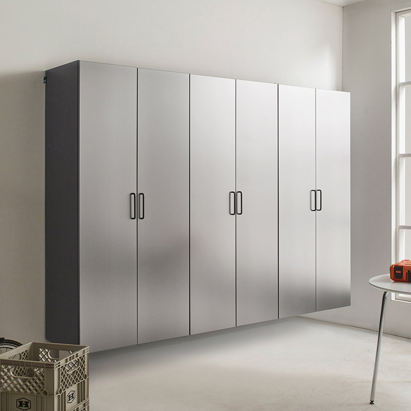 Contemporary, Garage Cabinet D (3), 94.31 In. W, 80.33 H, Metallic Grey Finish, Function, Water And Heat Protection, Thick Edge Banding, E0-grade , Shelf Device, Double Bracket 96 Wide (3) With