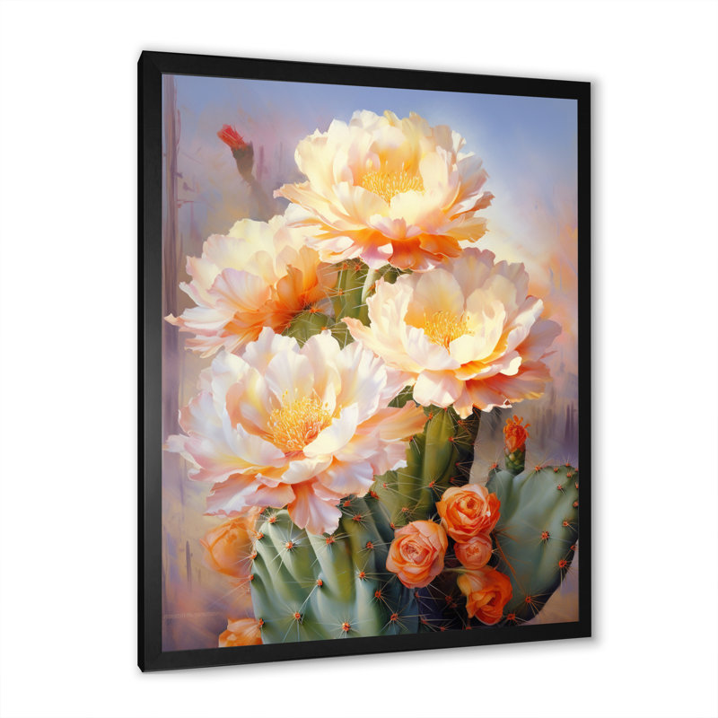 Yuna, rose, vert, cactus, impression romantique IV, Cadre photo noir, H 20 po x l 12 po x P 1 po