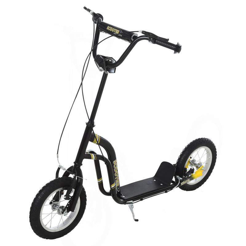 Aosom Youth Scooter - Étrier avant et arrière - Freins doubles - Roue avant gonflable de 12 po pour enfants de 5 ans et plus, noir