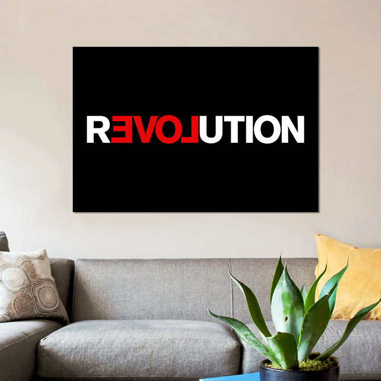 « revolution », art textuel sur toile, H 18 po x l 26 po x P 1,5 po