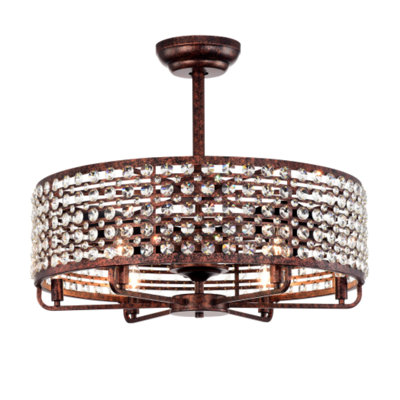 Dia 26.8-inch Chandelier Ceiling Fan With Crystal Shade, 3 Abs Blades, 4-light Fixture, Remote Control (bulbs Not Included)