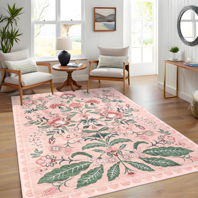 Tapis vintage lavable floral pour chambre à coucher et salon