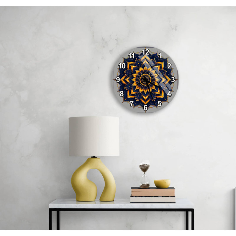 Horloge murale Mandala, 10 pouces, Blanc, romain