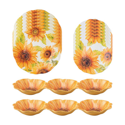 Sunflower 18 Piece Melamine Dinnerware Set Plate and Bowl Set - Service for 6