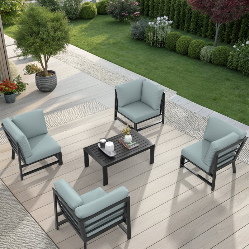 Chaise de patio modulaire d'extérieur Oltjana avec coussins Sunbrella, Bliss Dew