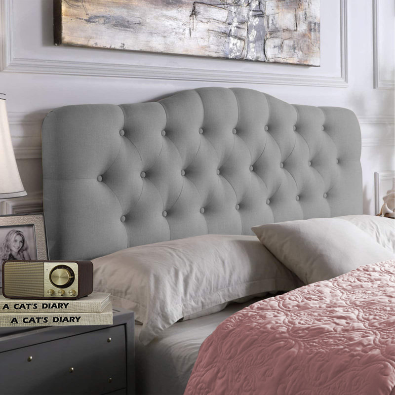 Linen Upholstered Headboard-Modern-Adjustable Height-Button Tufting, Gray, King