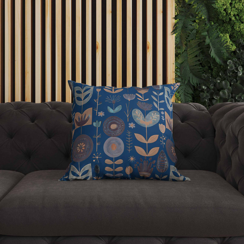 Coussin intérieur / extérieur Baltic Blossoms, Bleu / Orange, Carré 16 po