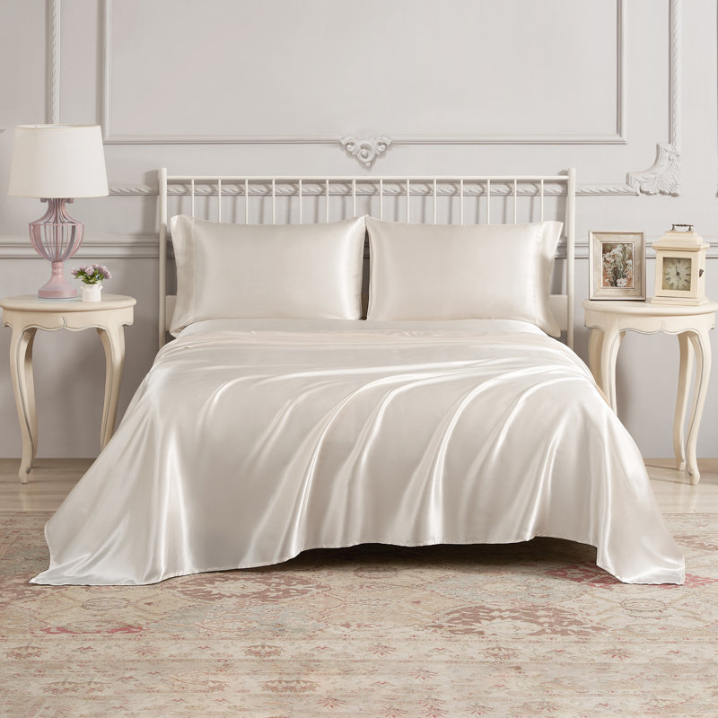 Ivory Satin Microfiber Queen Sheet Set