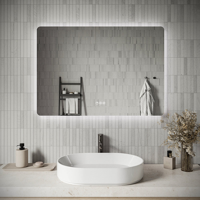 Miroir de salle de bain rectangulaire à DEL sans cadre avec désembueur Streamline, intensité variable, changement de température de couleur