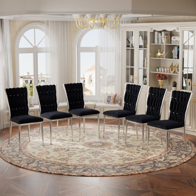 Ensemble de chaises de salle à manger en velours - Chaises de salle à manger tissées avec pieds en métal - Chaise d'appoint rembourrée moderne pour salle à manger, cuisine, meuble-lavabo et salon