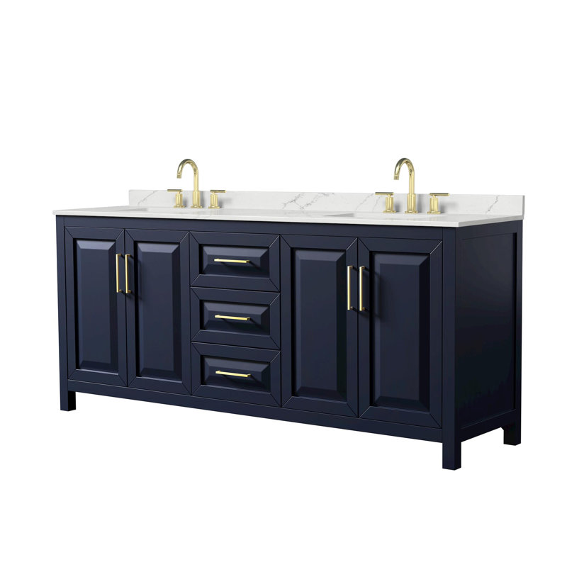 Daria 80'' W Vanity, Blue, Brushed Gold, White Quartz