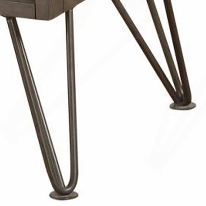 Table de chevet contemporaine en bois massif avec pieds en épingle en métal gris