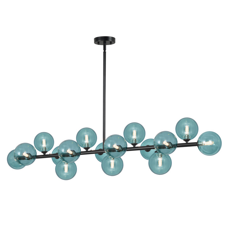 Lustre moderne noir Sputnik à 16 lumières de 138 cm (54,33 pouces), lustre linéaire en verre pour salle à manger