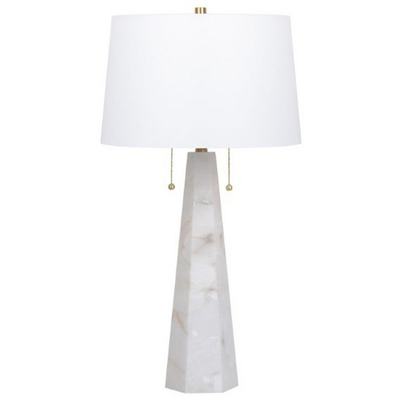 Lampe de table, abat-jour tambour blanc, chaîne à double poignée, base conique conique