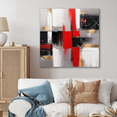 Red and Gold Cubic Abstract I - Print on Canvas