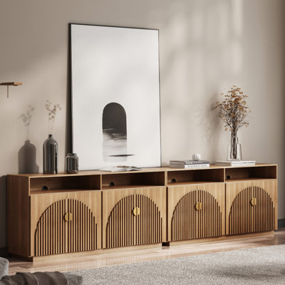 65 Inch Fluted TV Stand, Mid Century Modern Entertainment Center with Storage Cabinets & Open Shelves, Media Console TV Cabinet - Set of 2