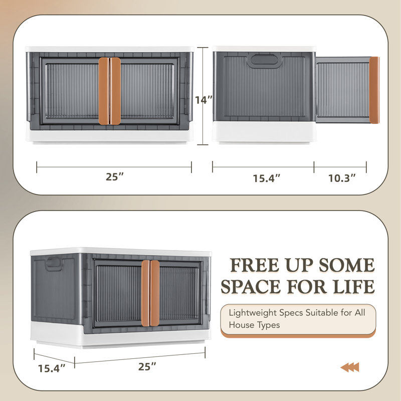 Foldable Plastic Home Storage Bins with Wheel, 3, 14" H x 25" W x 15.4" D