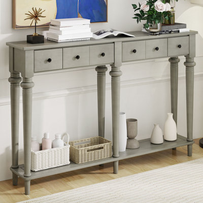 Table d'entrée avec 4 tiroirs, console rétro avec tablette ouverte pour les entrées, les salons et les couloirs (gris délavé)