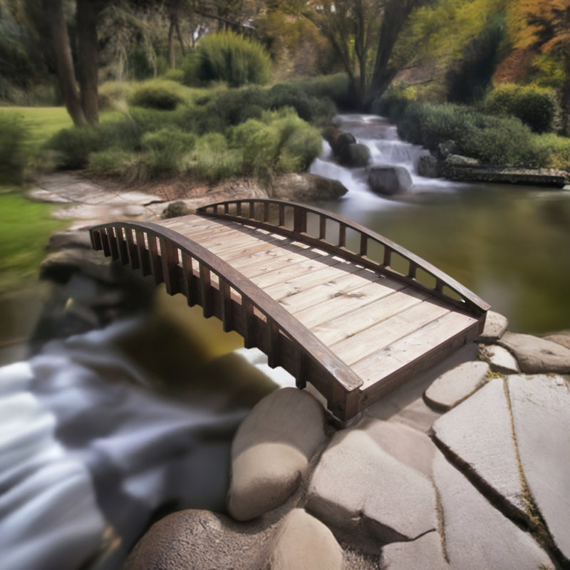 8-Foot Treated Brown Fir Japanese Garden Bridge