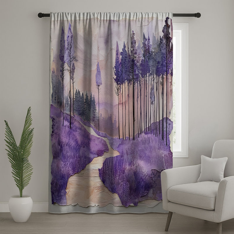 Lavender Forest Path Window Curtains, Forest Sheer & Blockout Curtains - 1 Panel, 50" x 92" - 1 Panel, Transparent