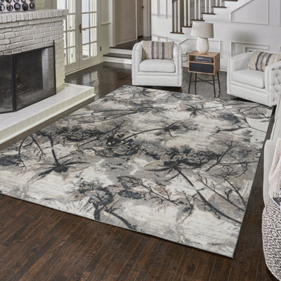  Quattro Scalia Gray/Ivory/Black Modern Abstract High-Low Area Rug
