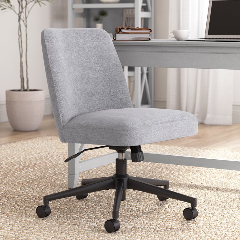 Mid Back Armless Office Chair With Wheels In Soft Beige Fabric, Computer Desk Seating For Personal Workspace, Gray