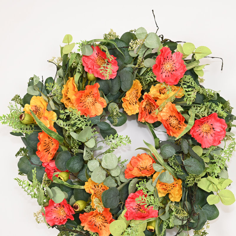 24" Handcrafted Faux Sunflower Silk Wreath for Front Door, Yellow