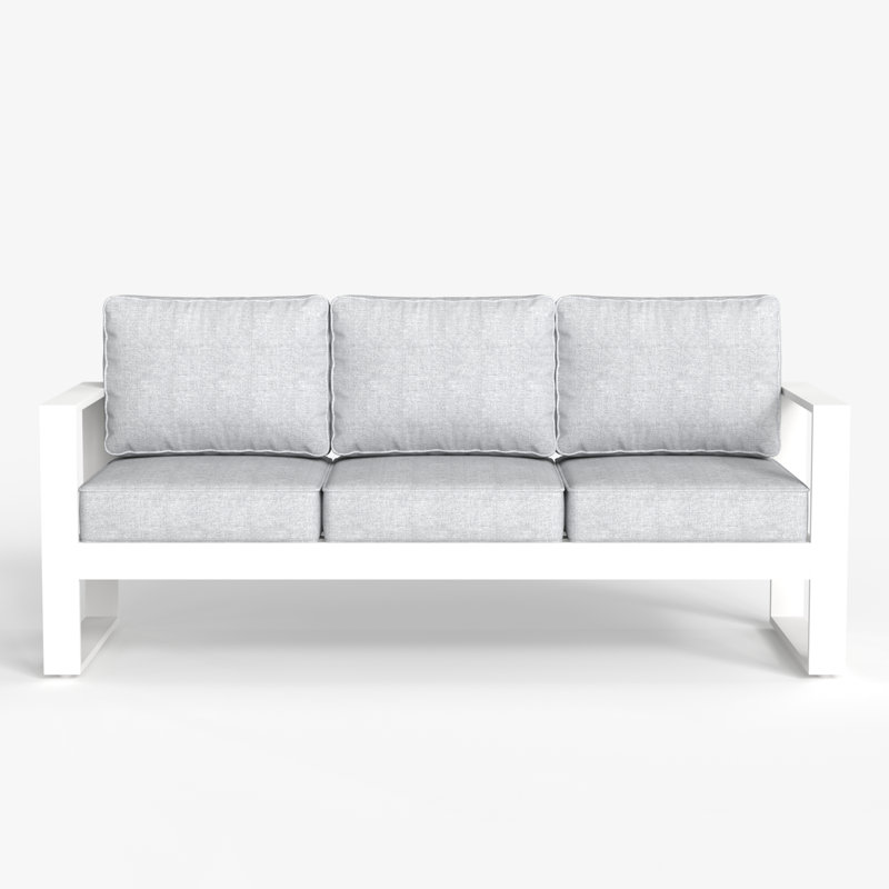 Standalone Product 73'' Wide Metal Patio Sofa with Cushions, White Frame/White Cushion