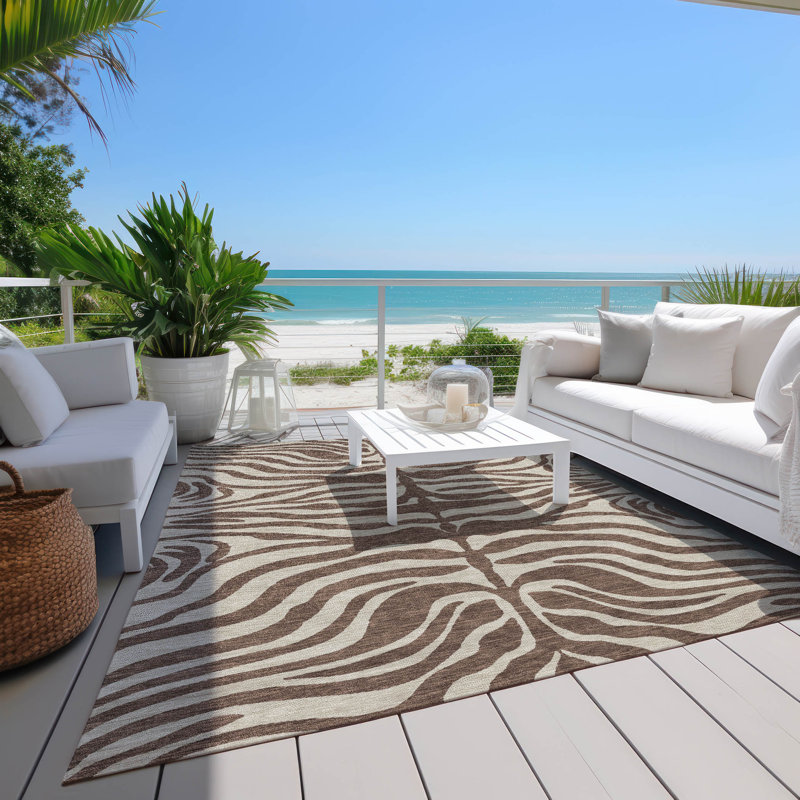 Brown and Beige Zebra Print Washable Synthetic Area Rug
