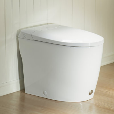 Upgraded Modern One-Piece Toilet, Power Free, Hands-Free Foot-kick Flush & Button Flush, 1.0 GPF Powerful Siphon Flush, Comfortable Chair Height, Soft Close Seat, White Glazed Ceramic