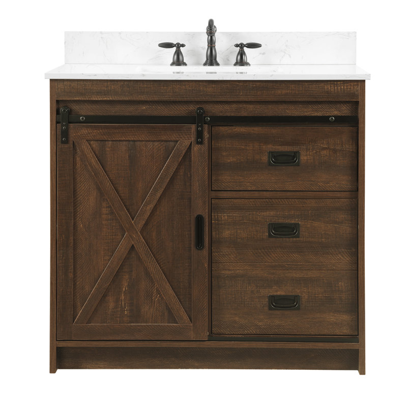 Ensemble de meuble-lavabo simple de 36 po Jillian, Brun rustique / noir mat