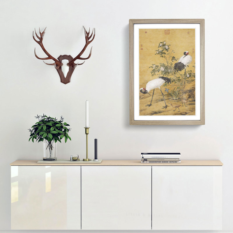 Cranes by Lang Shining - Picture Frame Painting Print, 48cm H x 36cm W x 2cm D, Oak Framed
