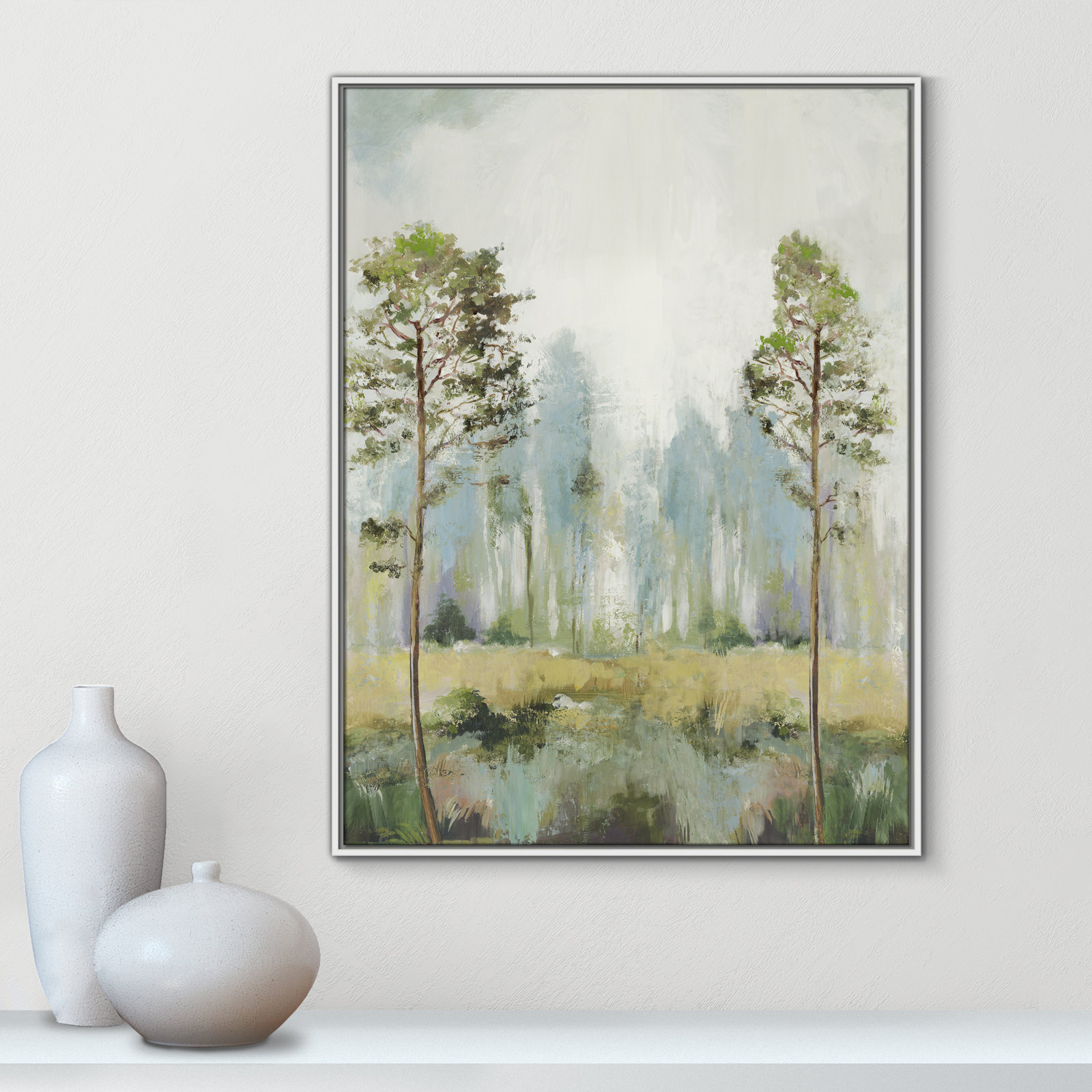 Teton "Tall Green Trees II" Print by Allison Pearce, 41.5" H x 31.5" W, White