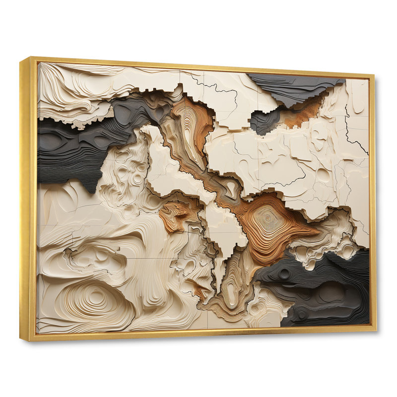Collage de rivière africain beige et brun - formes abstraites, impression sur toile - sans texture, H 16 po x l 32 po, Doré