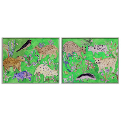 Quirky Meadow Menagerie Animals 2pc Framed Giclee Set, design by Melissa Wang