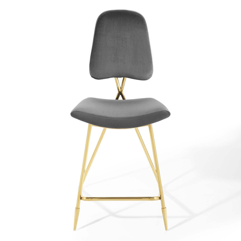 Modway Ponder Performance Velvet Bar Stool, Gray, Counter Stool (26.5" Seat Height)