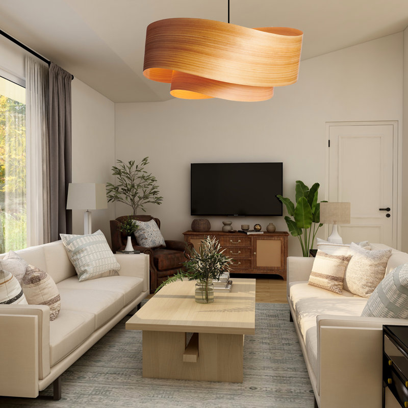 Lustre tambour 2 lumières, Cyprès, H 9 po x l 20 po x P 18 po