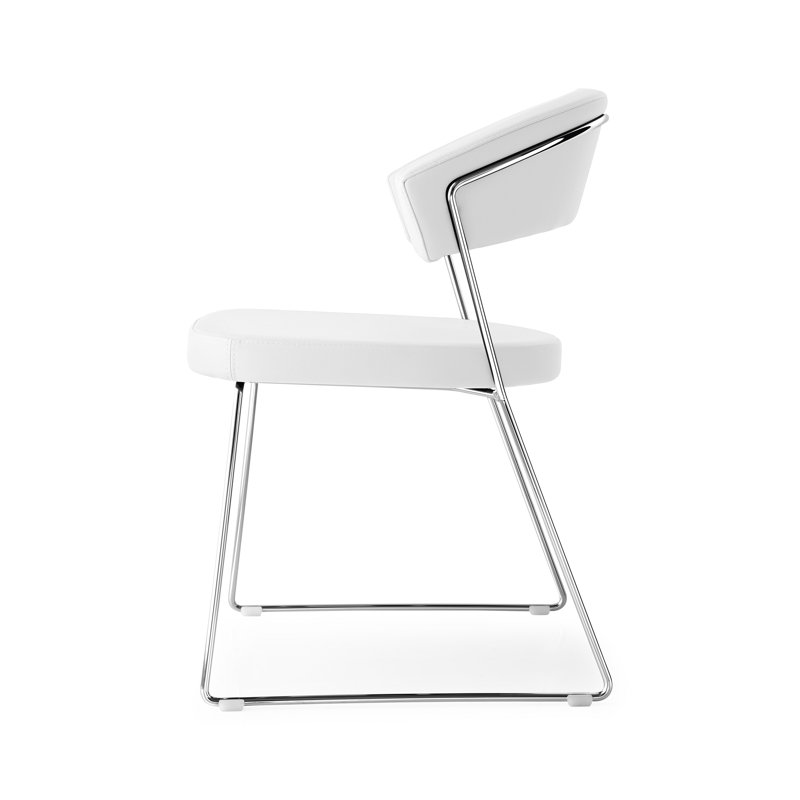 New York Upholstered Armless Chair with Sled Base, Chromed, Optic White