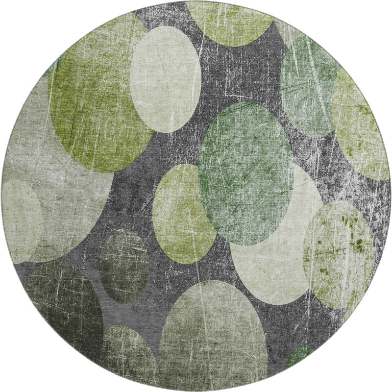 Premium Machine Washable Cerrito AMF556 Green Rug, Round 8'