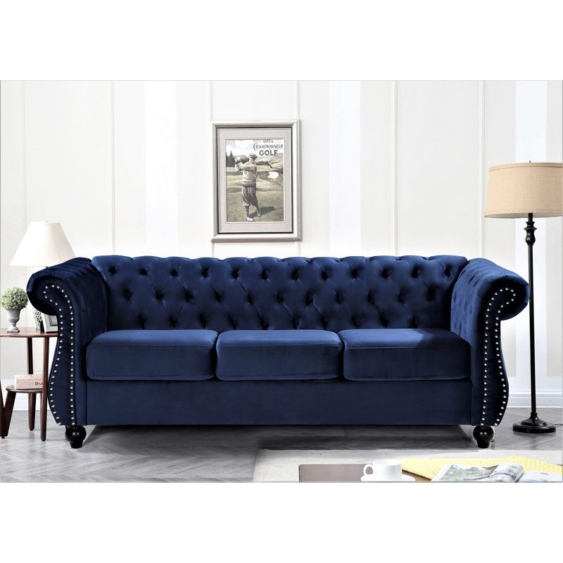 Felder 82.6'' Velvet Sofa, Dark Blue