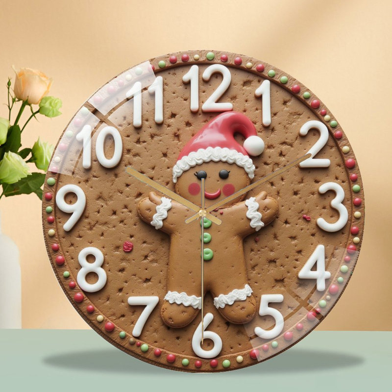Gingerbread-Man-Christmas-Horloge Art - Horloge murale moderne en verre 12 po