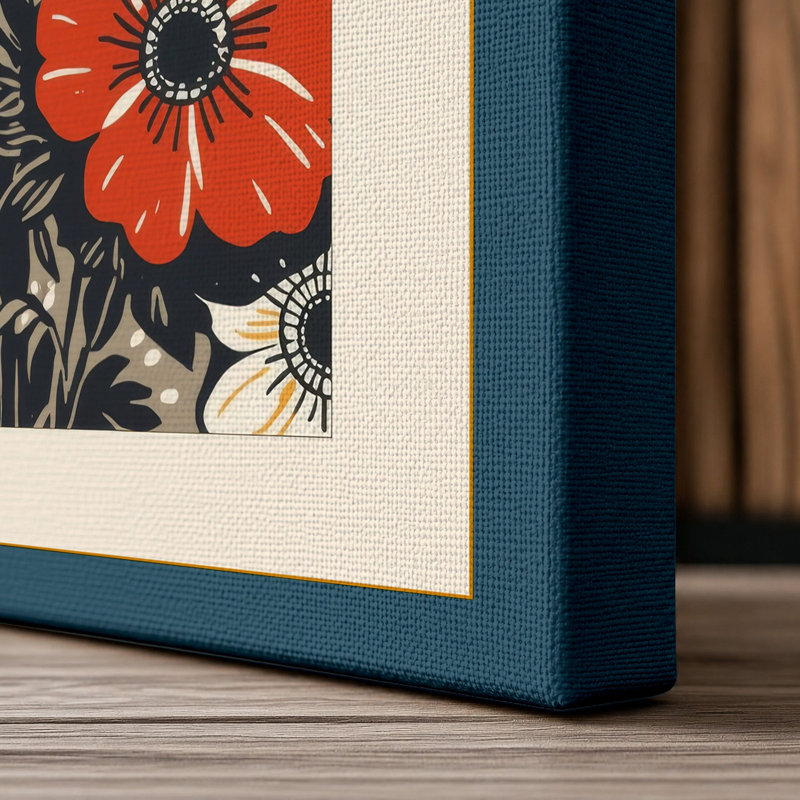 Floral Abundance Botanical - Wrapped Canvas, 24x16 - 61.0 x 40.6 cm, Teal Border