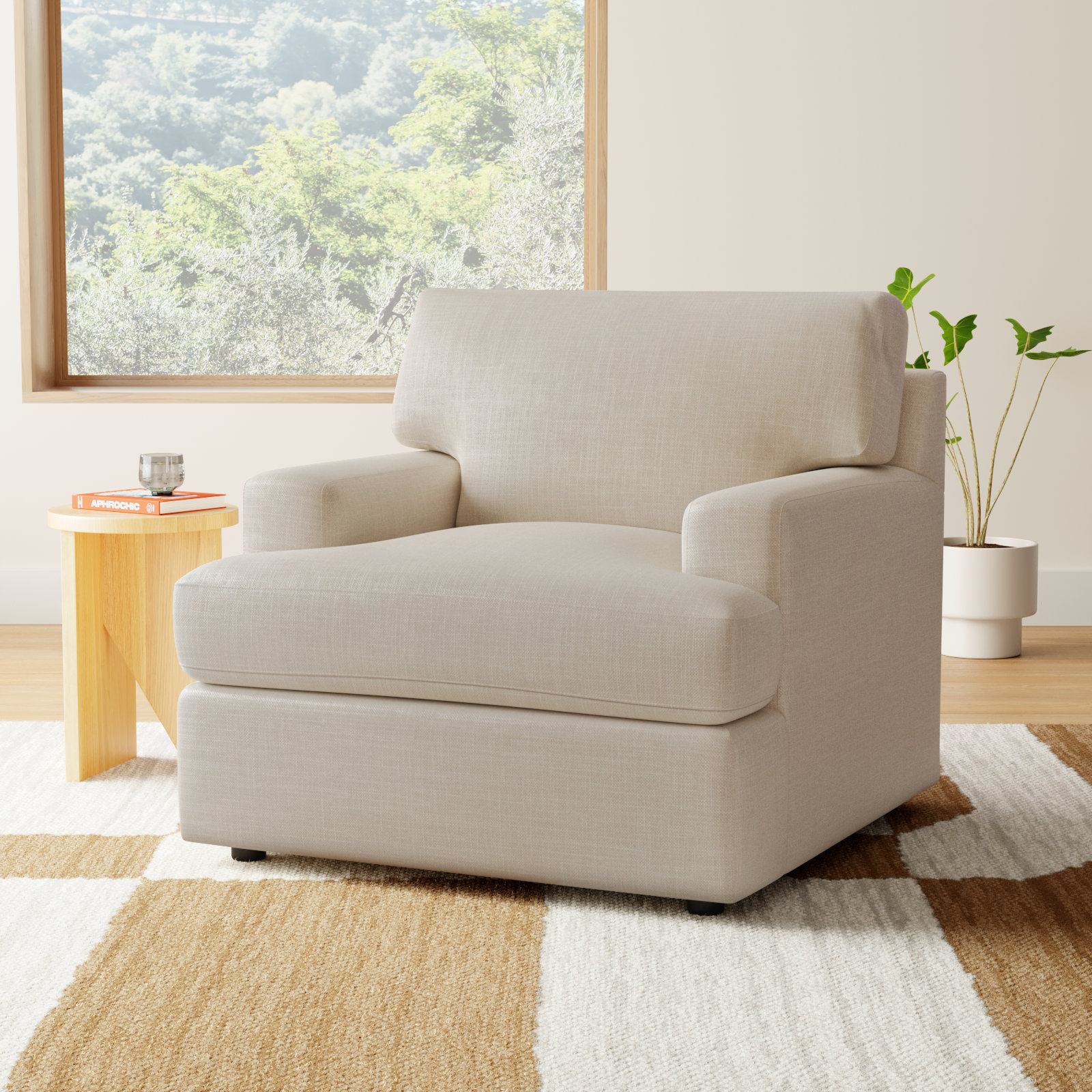 Cleo Upholstered Armchair, Lena Sand Performance Linen Blend