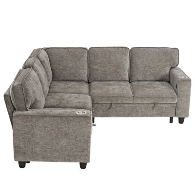 81" L-Shaped Upholstered Chenille Pull Out Sofa Bed Sectional with Underseat Storage & USB Ports by Latitude Run